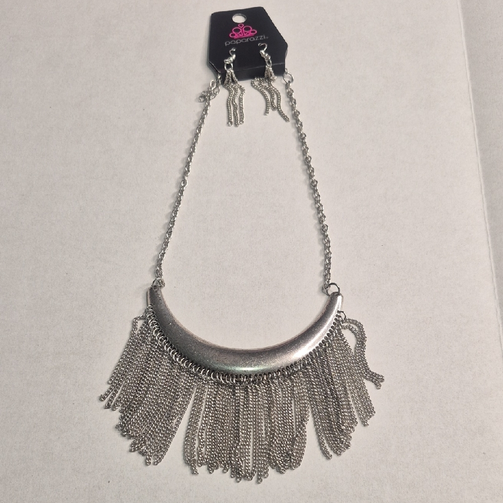 Fringe Chain Necklace and Earrings Set